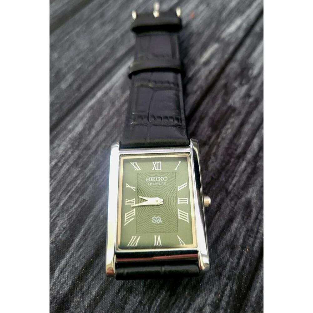 Rare Vintage Slim‎ Tank Quartz Mans Slv-Grn-Blk Leather Watch - Picture 5 of 8